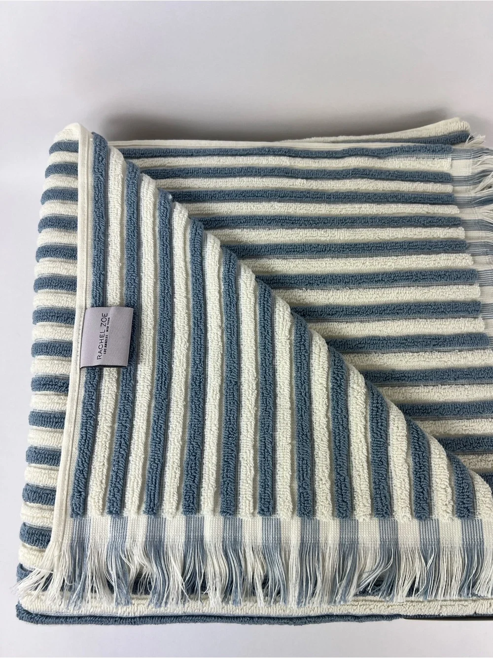 Rachel Zoe Navy and White Stripe Cotton Bath Towels with Fringe